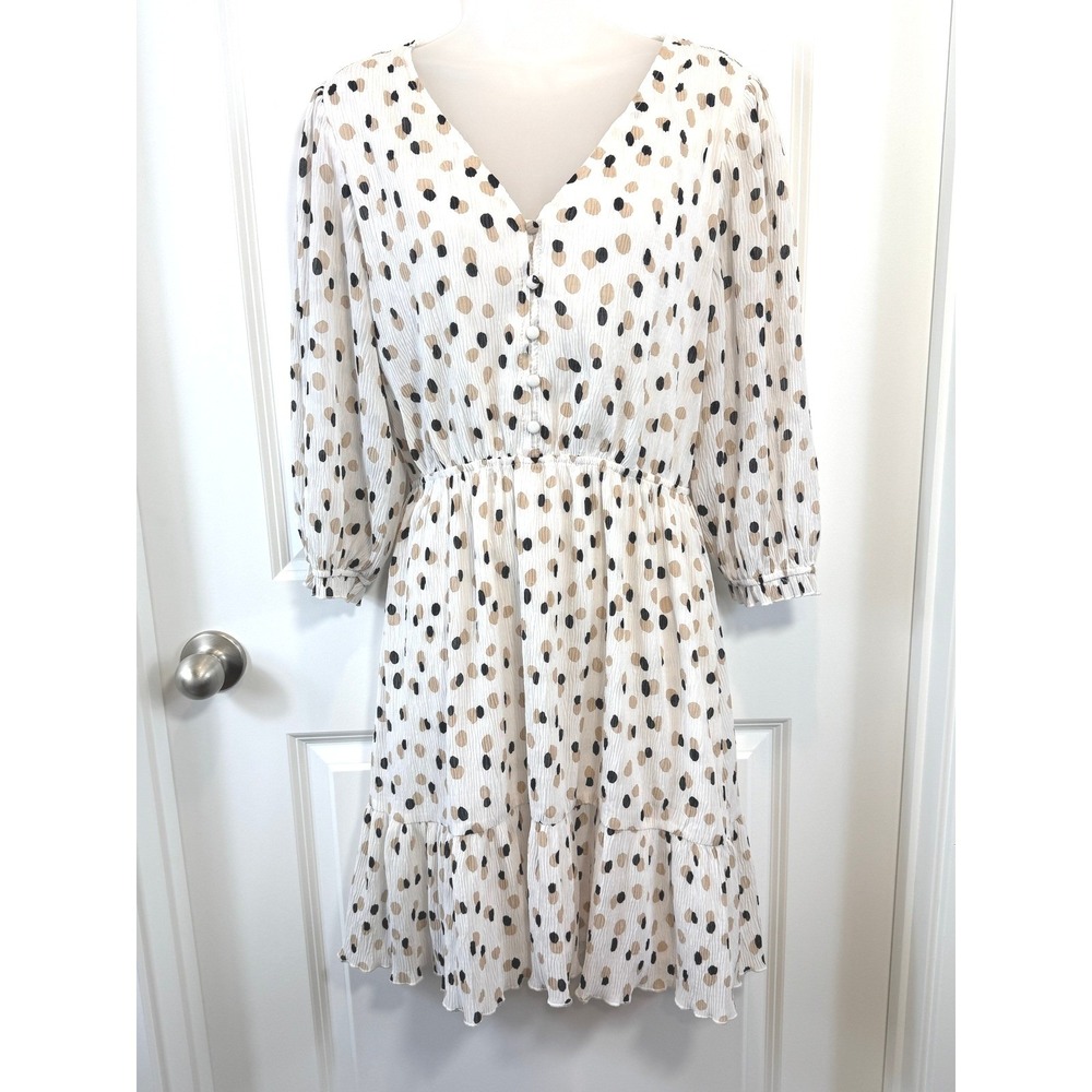 Gilli Womens M Polka Dot Mini Dress Cottagecore Romantic Tiered Plisse Boho